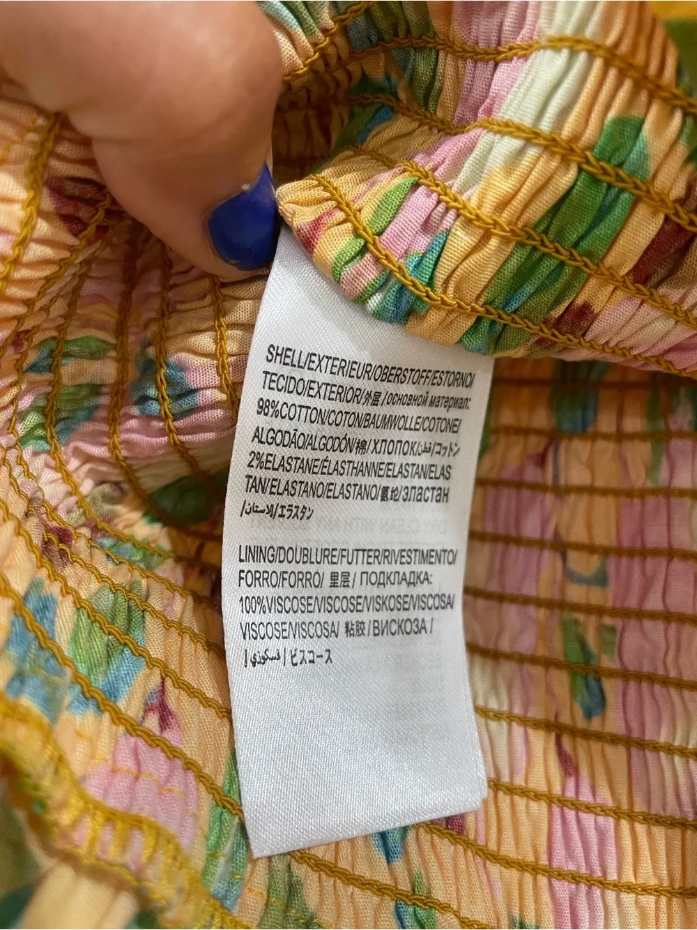 Farm Rio Yellow Floral Smocked Puff-Sleeve Top Tropical Print Size XS